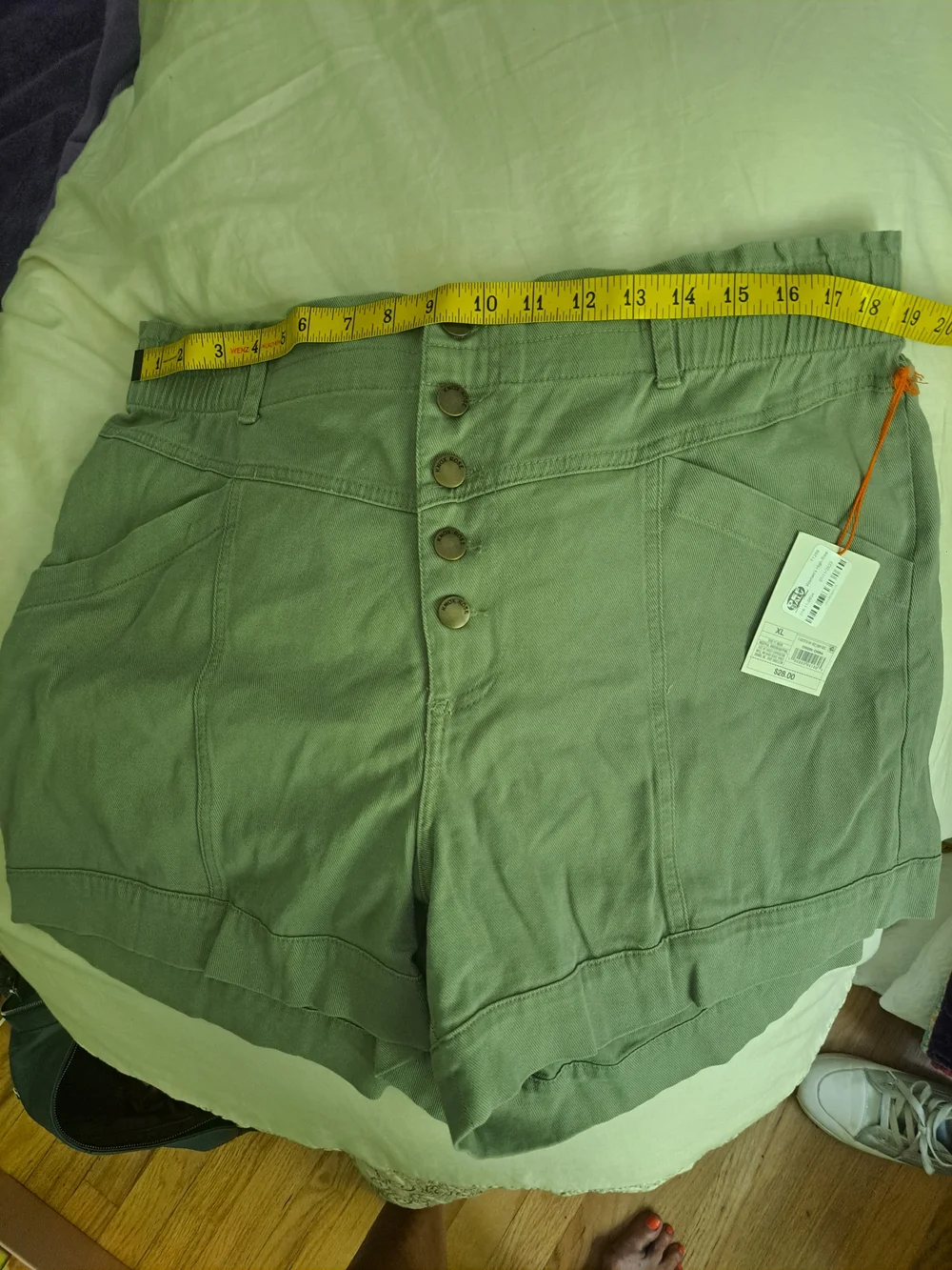 Original Penguin Sage Green High-Waist Button-Front Shorts